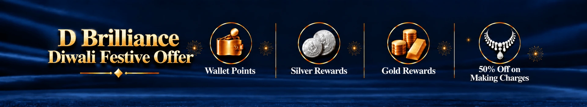 DiamondXE D Brilliance Diwali Festive Offer — Flat 50% off making charges, up to 5% wallet cashback, plus free Silver & 24KT Gold coins on milestone purchases. 11 Oct – 11 Nov 2026.